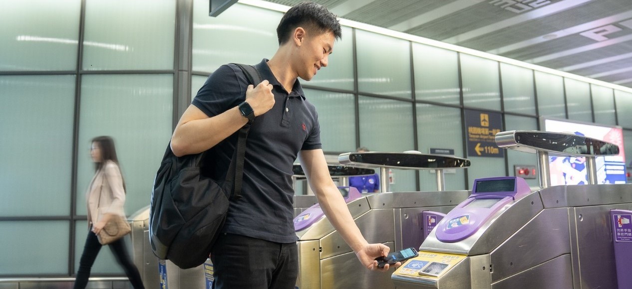 Payment with Mobile QR code in the Subway Station